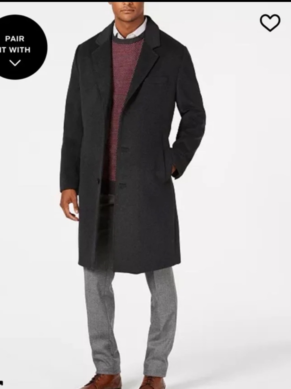 NWT! London Fog Charcoal Signature Wool-Blend Overcoat.